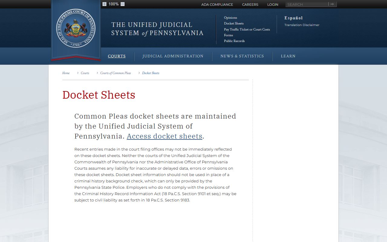 Montgomery County court records docket sheets caution page