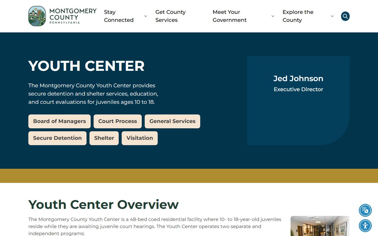 Montgomery County Youth Center juvenile detention and shelter records source